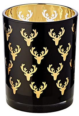EDZARD Vindljus värmeljusglas ljusglas Ben, svart, hjort, höjd 13 cm