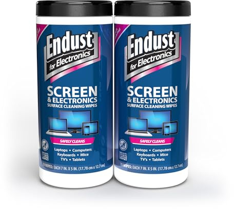 Endust For Electronics; Cleaning Wipes for Screens & Electronics Surfaces; Pre-Moistened, Alcohol & Ammonia Free, 140 Count (Pack of 2)