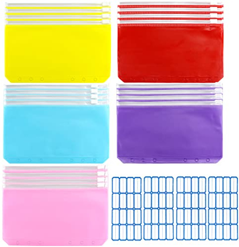 Binder väskor A6 20 stycken 6 hål bindare fickor plast knytband fickor lösa blad fickor vattentät PVC transparent fickor med lösa blad för budgetkuvert planerare anteckningsbok kort