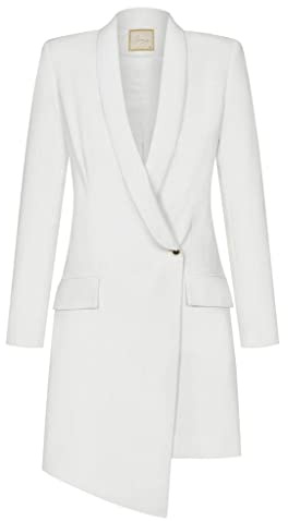 Swing Fashion Blanca | Weiß Swing Mode Femmes Élégante d'affaires Fourreau fête Cocktail | Mini soirée | Robe à Manches Longues | Col en V | Court | Blanc | 40