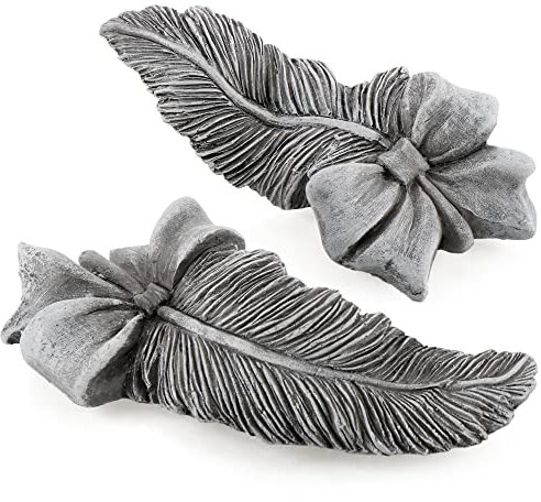 com-four® 2X décoration funéraire Plume avec Ruban - Pierre de deuil élégante Symbole d’Espoir, de réconfort et de proximité avec Les Anges - Ornement de cimetière résistant (2 pièces - Ressorts)