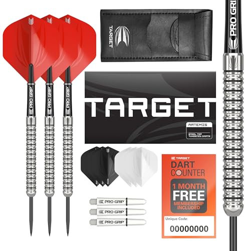 Target Darts Artemis 26G Tungsten Steeldart Set - 9 Pro Grip Shafts - 9 Pro Ultra Flights - Darttasche, Dart Zubehör, Wolfram Dart Satz