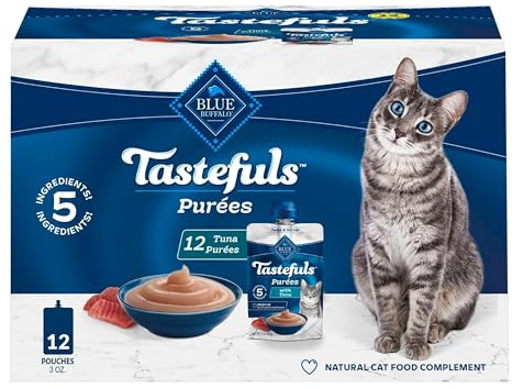 Blue Buffalo Tastefuls Purées with Tuna, Natural Cat Food Complement, Resealable Twist Cap Pouches, 3-oz (12 Count)