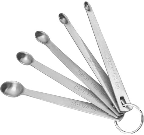 SLEEKEE Set di 5 Cucchiai Dosatori in Acciaio Inox, Mini Strumenti di Misurazione per Spezie e Polveri, Misurino per Casa e Cucina