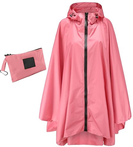 Jewlri Damen Wasserdicht Regenponcho Stilvoll Faltbare Wiederverwendbar Rain Poncho Hiking Outdoor Mehrzweck Regenjacke mit Kapuze