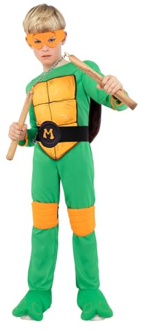 Funidelia Déguisement Officiel de Michelangelo Tortues Ninja pour Garçon et Fille avec combinaison, carapace et masque, Tenue Ninja Enfant, Déguisements de Carnaval et Halloween – Taille 13-15 ans
