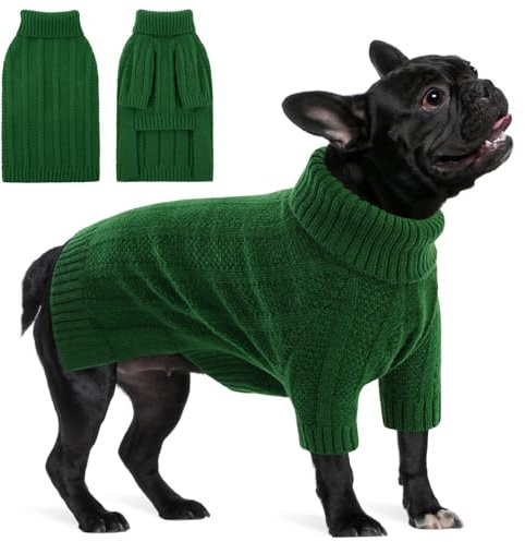 Queenmore Maglione Cane Media Taglia, Collo Alto Vestiti per Cani Bassotto, Adatto a Quotidiano e Festività (Verde, M)