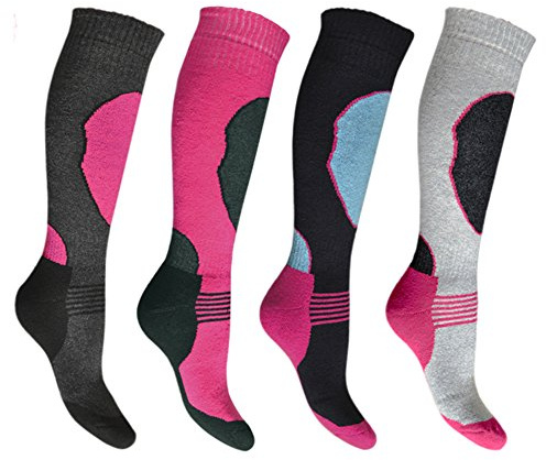 Bonjour 4 Pairs Girls Ski Socks Long Hose Thermal Performance Socks (7/10yrs & 10/13yrs)