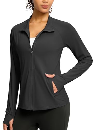 G Gradual Women's UPF 50+ Lightweight Athletic Jacket Sun Protection Zip Up 4 Pockets Long Sleeve Shirts Workout Running, Black, L