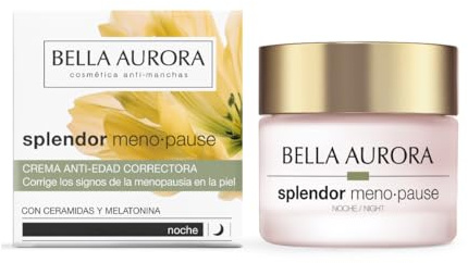 Bella Aurora Splendor Menopause Noche | Crema antiedad correctora para piel madura | Regenera durante la noche, reduce arrugas, aporta firmeza y densidad | Con ceramidas y melatonina | 50ml