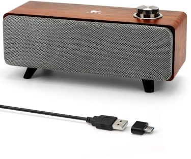OR O R O W Computer Speakers,10W Soundbar for PC,laptop Speakers with Bluetooth, Wooden Design USB Speakers for desktop,Monitor,Laptop,USB Powered with A to C Adapter(S207) (Brown)