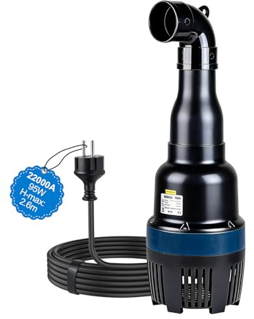 EXLECO Tubular dopppump 2 2 000 L/H 95 W – dykvattenpump för trädgårdsdamm, självsugande centrifugering med 10 m kabel, perfekt för cirkulation, filtrering och tömning