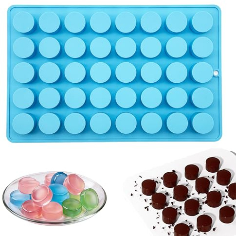SEABABOO Moldes Cilíndrico de Silicona para Caramelos, 40 Cavidades 2 cm Molde Redondos de Silicona, Molde Cilíndrico de Chocolate para Gomoso Fondant Cubo de Hielo, Azul, 1 Pieza (2cm)