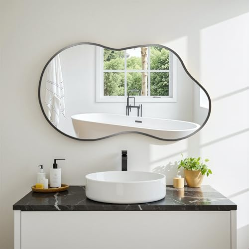Clevich Asymmetrisk spegel 50 x 91 cm, gyllene dekorativ väggspegel med aluminiumram, smal modern design, för vardagsrum, entré, sovrum, hall hängande spegel