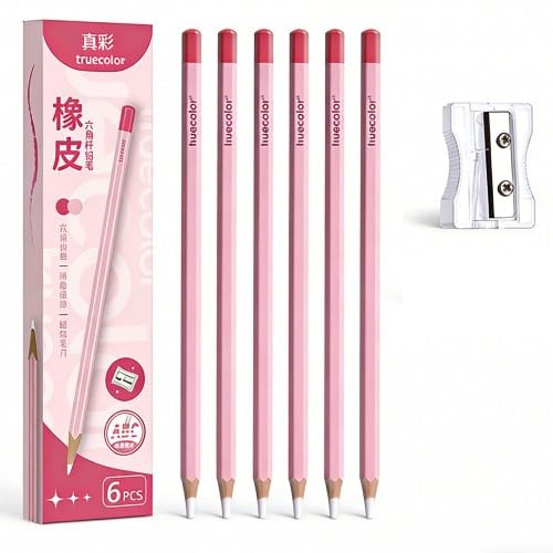 Lot de 12 gommes en forme de crayon avec taille-crayon, gomme Grip Eraser Pencil Gomme précise et propre pour dessin, étude, bureau