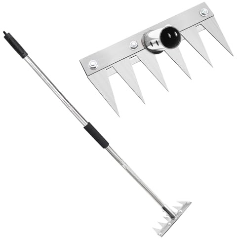 Rastrello da Giardino a 6 Denti con Manico in Metallo da 1,2 m, Attrezzo Multifunzionale per Diserbare, Portatile per Giardino e Cortile, per Sarchiare, Smuovere il Terreno e Seminare