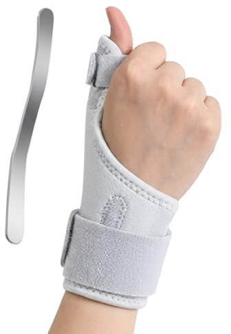 Fascia per Pollice, Stecca per Pollice Mano Destra e Sinistra, Supporto Stabilizzante per Polso per Articolazione Trapezio-Metacarpale e Tendinite, Ortesi Traspirante con Stecca, Grigio (1 pezzo)