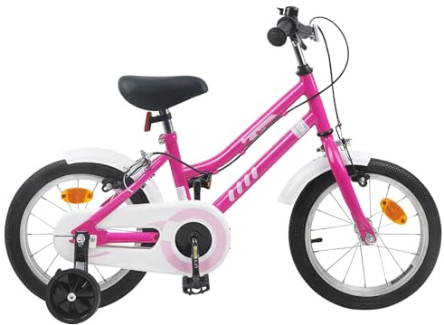 LoogCape barncykel tum för 2–4 år gammal rosa vit med robust stålram, lätt vikt, säker fälgbroms, justerbar sadel, skyddsplåt, ringklocka och stativ för skoj utomhus