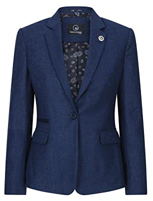 TruClothing Womens Tweed Herringbone Blazer Jacket Waistcoat Navy Blue 1920s Vintage - Navy Blazer 14