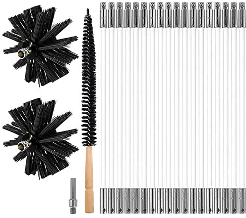 MOCNT Kaminbürste Stange Set Ofenrohrbürste Reinigungsbürste Schornsteinbürste Schornsteinfegerbesen Kaminbesen Kamin mit 18 flexiblen Stangen 2 Bürstenkopf 1 Griffbürste