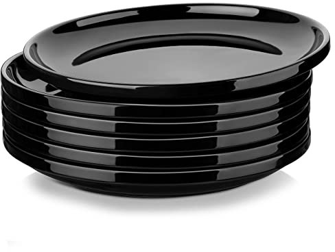 LOVECASA Black Plates Dish Set for 6, 10.5 Inch Dinner Plates Set for Salad Steak, Round Plates with Lipped Edges, Microwave and Dishwasher Safe