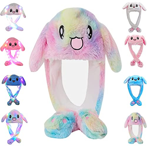 CICILIAYA Funny Plush Bunny Hat Ear Moving Jumping Rabbit Cute Animal Flap Cap Unisex for Women Girls Children Party Holiday Halloween Easter Christmas Birthday Dressup Cosplay Costume Gift (Colorful)