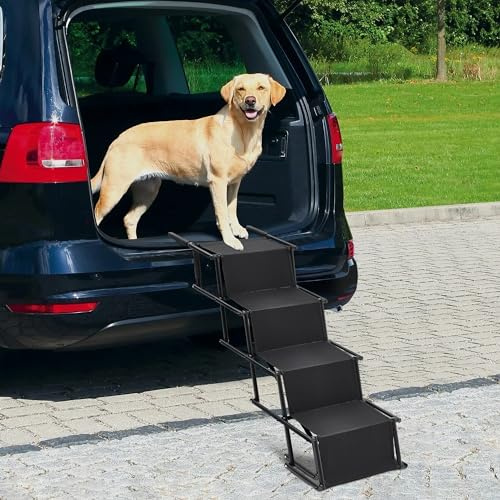 The Fellie Foldable Dog Ramp, Portable Dog Steps for Cars High Bed, 2-Height Adjustable with Non-Slip Safety Pet Ramps for Cars, Lightweight Pet Stairs Ramp, Supports up to 176 lbs