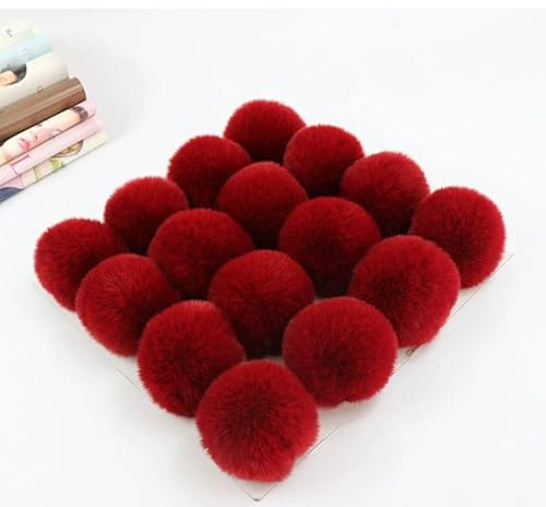 SYSUII 10 stycken 6 cm fuskpäls pompon pälstofs fuskpäls pompon pom boll gör-det-själv päls pom poms för kvinnor flickor mössor beanies väska juldekoration nyckelring dekoration – vinröd