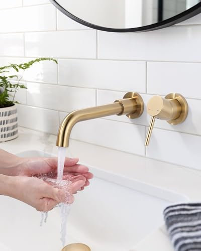 iVIGA Mitigeur Lavabo Mural Rotatif à 360° Robinet Salle de Bain pour Baignoire et Lavabo Robinetterie Vasque Encastré Mural Design Moderne, Doré