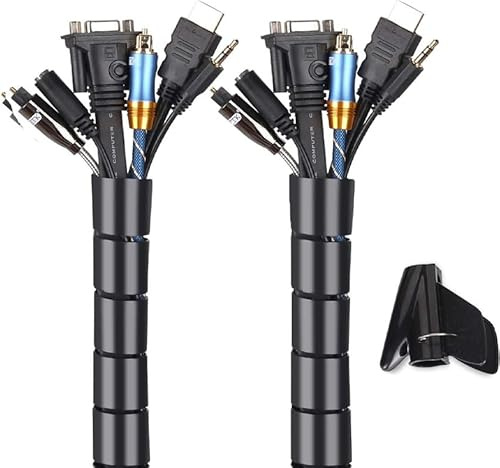 Kabelorganisatör, 2 m kabelskydd, flexibelt kabelorganisatör, kabelorganisatör, kabelorganisatör, kabelsamlare för kontor och PC skrivbord, svart (25 mm)