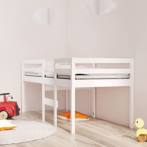 ZEYUAN Cama Alta Juvenil Blanca de Madera Maciza de Pino 90x200 cm
