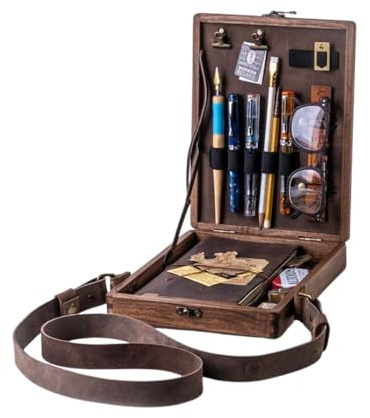 Zuasdvnk Sac à bandoulière en bois pour écrivain, boîte de rangement A5 en bois pour artistes, organiseur de sac à bandoulière portable en bois pour dessinateurs, écrivains, architectes, etc