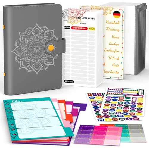 Budget Planner tyska A6, finansplanerare, hushållsbok att skriva, sparbok för pengar, budgetplanerare, pengasparmapp, budgetpärm, pengar arrangör, personlig arrangör (grå)