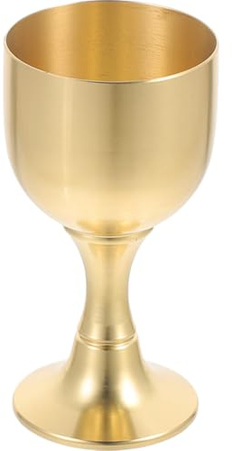 VOSAREA Mini Chalice Goblet Vintage Metal Shot Glasses Gold Communion Cup Brass Altar Wine Glasses Buddha Water Offering Bowl for Church Ritual Cocktail Holy Water