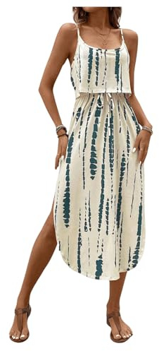 RoseSeek Women's Spaghetti Strap Tie Dye Cami Sun Dress Beach Midi Summer Dresses Resort Wear Vacation Outfits Blue Medium