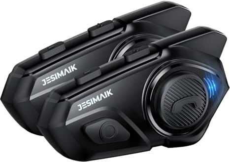 JESIMAIK Motorcycle Helmet Bluetooth Headset, 10 Way 2KM Helmet Communication System, Multitasking Audio Motorcycle Intercom, 2 Mics&40mm Speaker (2 Pack)