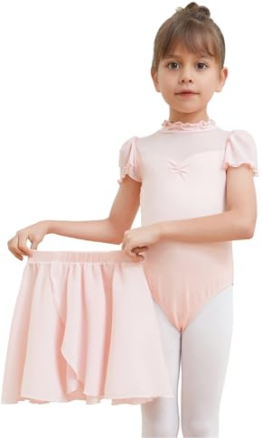 Dmwhsy Robe de Ballet pour Fille, Justaucorps à Manches Courtes avec Jupe Amovible, Costume de Danse pour Enfants, Tenue de Ballet
