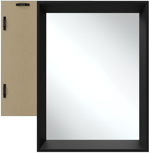 TecTake Rechteckiger Wandspiegel mit schwarzem Rahmen aus Kunststoff, 50 x 70 cm, moderner Designspiegel, industrieller Spiegel, für Dekoration, Schlafzimmer, Wohnzimmer, Eingangsbereich, Badezimmer