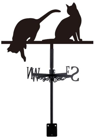 SUPERDANT Wetterhahn Mit Katzensilhouette Dachkatzen Wetterfahne Süße Katzenwindfahnen Für Schuppen Schwarzer Weathervane Windrichtungsanzeiger Für Bauernhaus Hof Bauernhof Schuppen Gartendekor