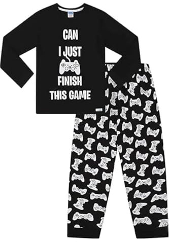 ThePyjamaFactory Boys Can I Just Finish This Game Long Cotton Pyjamas (13 Years) Black