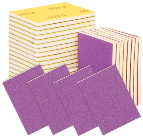 20 pièces éponges de Ponçage, Blocs Abrasifs Lavables et Réutilisables Grains 150/180/220/400 pour Le Bois, Le Métal et Les Meubles de Cuisine