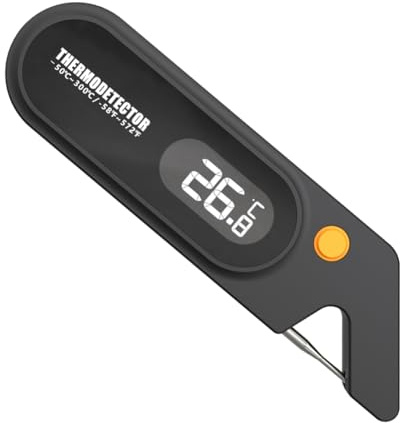 Steowsey Thermomètre numérique en acier inoxydable pour barbecue, lecture instantanée, cuisine, viande, noir