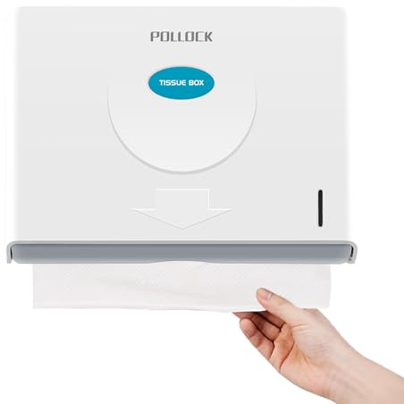 Pollock Paper Towel Dispenser, Holds 200 Paper, Multifold Hand Towel Dispenser Wall Mounted Commercial, Compatible Z-Fold & H2, No Drill Tissue Dispenser for Kitchen Bathroom Hotel Resturant, White