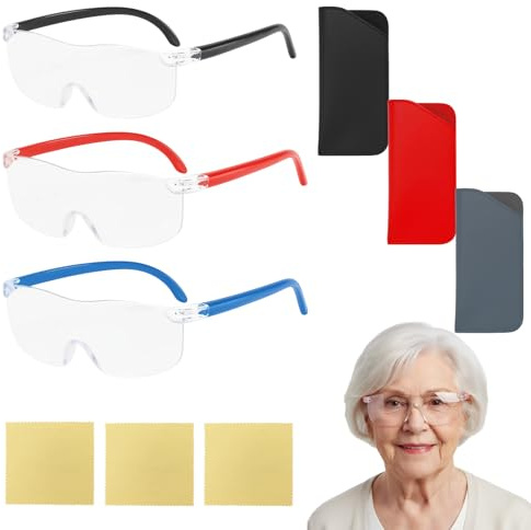 3PCS Magnifying Glasses for Reading, Magnifying Glasses for Hobbies, 300% Red & 500% Blue & 800% Black Wear Magnification Levels for Detailed Work, Reading Assistance and Craft Projects