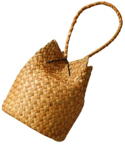 Bolso de Algas Tejido Tipo Cubo para Mujer, Estilo Chino | Verano, Diseño Retro y Rústico, Reutilizable y Multifuncional, para Empaquetado y Foto