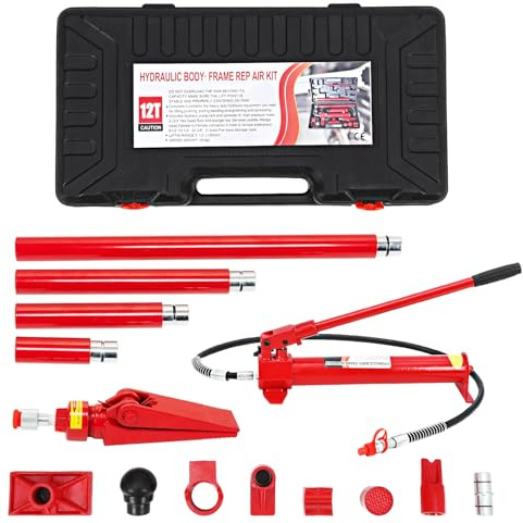 Garvee Kit hydraulique Professionnel Porta Power – Cric de Levage Robuste pour châssis Auto – Réparation, manutention, Atelier – Vérin, Mallette de Transport – Capacité : 12 tonnes