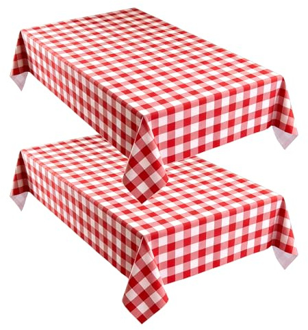 2 Packs Red Gingham Check 55x78 Inch Rectangular Oilcloth PVC Wipe Clean Tablecloth Waterproof Table Cover 140x200cm Plastic Oil-Proof Table Cloths for Party Home Birthday Garden Picnic Outdoor Indoor