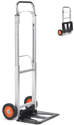 VonHaus Sack Truck Folding Hand Trolley - Industrial Aluminium 90kg Folding Sack Barrow for Convenient Lifting & Moving at Home, Office & Outdoors
