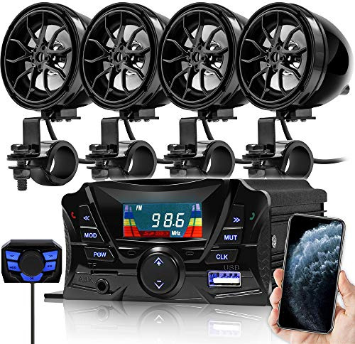 GoHawk Motorcycle Speakers Bluetooth, Waterproof Speakers and Amplifier Audio Sound System, Weatherproof, FM Radio, Volume Control, ATV UTV w/AUX in, USB, Micro SD