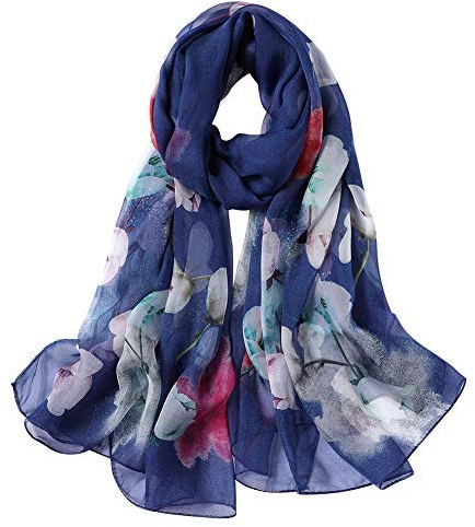 STORY OF SHANGHAI 100% Mulberry Silk Scarf for Women Purple White Flower